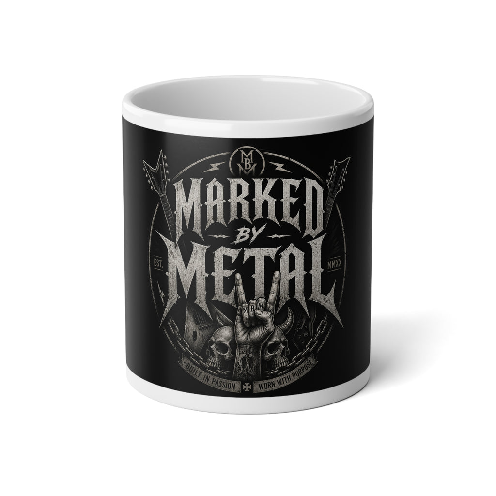 Marked By Metal 20oz Jumbo Mug — Heavy Metal Skull & Horns Coffee Cup